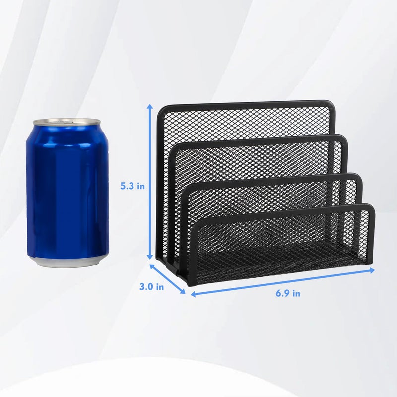 EASEPRES Desk Mail Organizer, Office Small Desktop Metal Mesh Envelope Letter Sorter Paper File Holder Organizer with 3 Vertical Upright Compartments, Black 2 Pack - Image 2